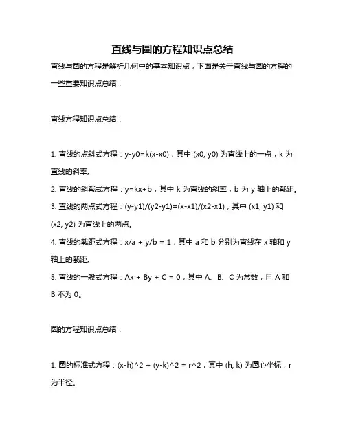 直线与圆的方程知识点总结
