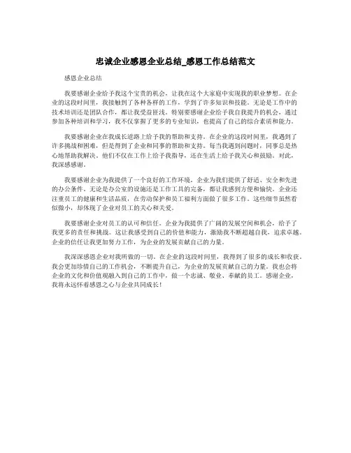 忠诚企业感恩企业总结_感恩工作总结范文