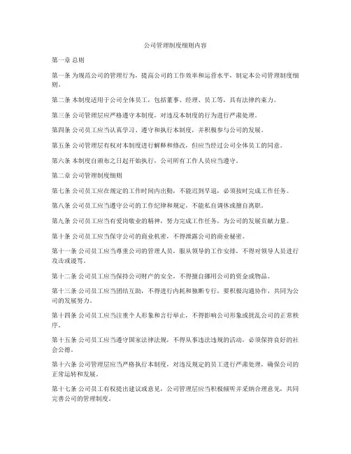 公司管理制度细则内容