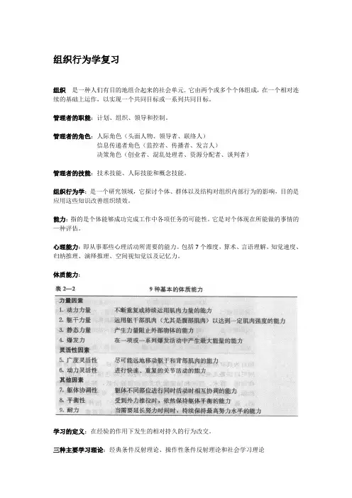 组织行为学 复习范围