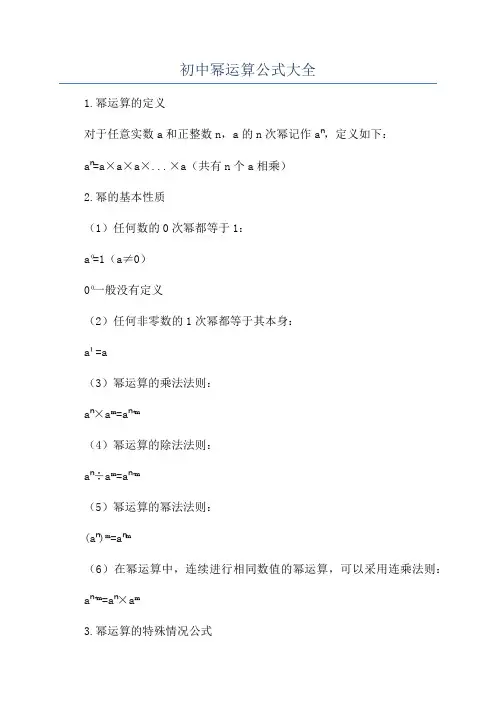 初中幂运算公式大全