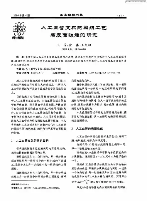 人工血管支架的编织工艺与表面性能的研究