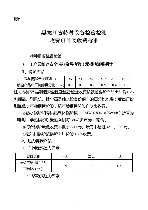 特种设备检测收费标准