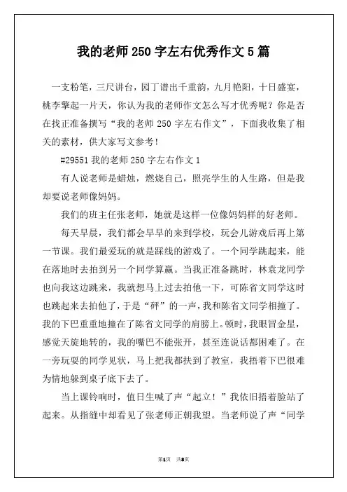 我的老师250字左右优秀作文5篇