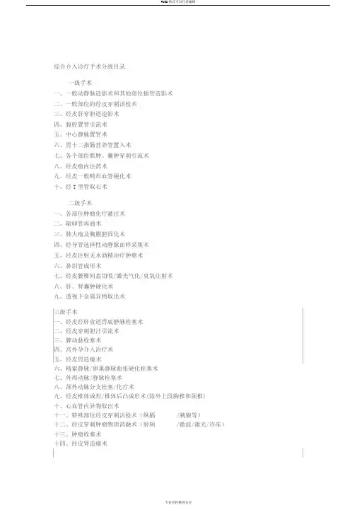 综合介入诊疗手术分级目录