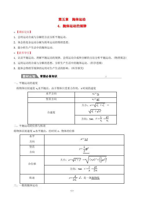 2022年人教版高中物理必修二第五章抛体运动第4节抛体运动的规律