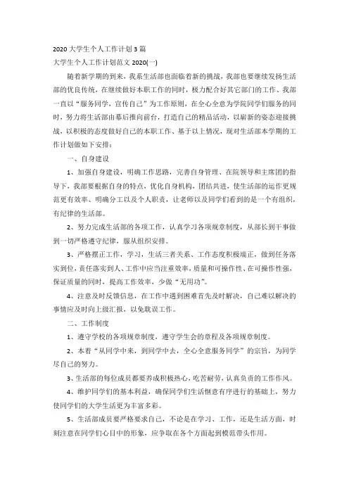2020大学生个人工作计划3篇