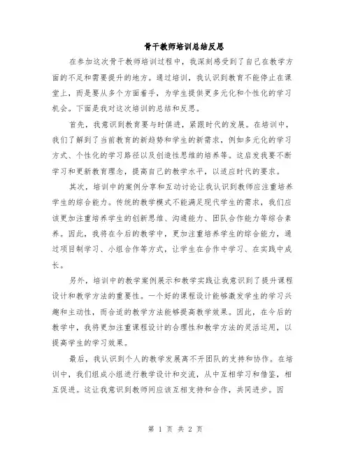 骨干教师培训总结反思