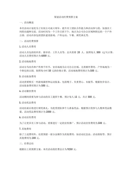 策划活动经费预算方案