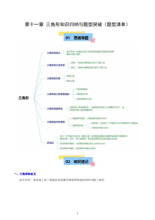 人教版八年级数学上册  第十一章 三角形知识归纳与题型突破(10类题型清单)