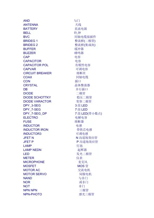 proteus库 中英文对照表