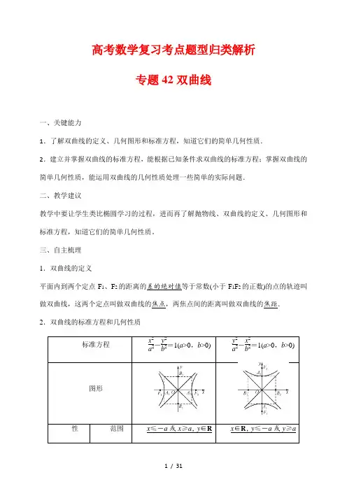 高考数学复习考点题型归类解析42双曲线(解析版)