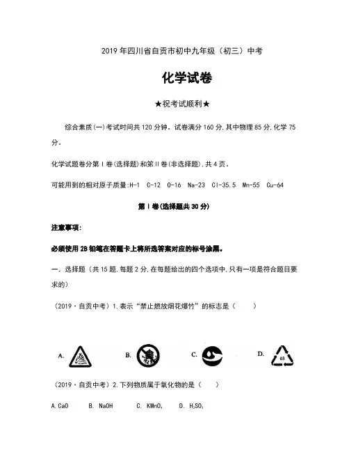 2019年四川省自贡市初中九年级(初三)中考化学试卷及解析