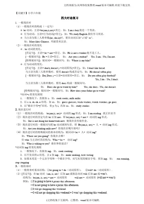 【小学六年级】小学六年级英语语法四大时态句式转换