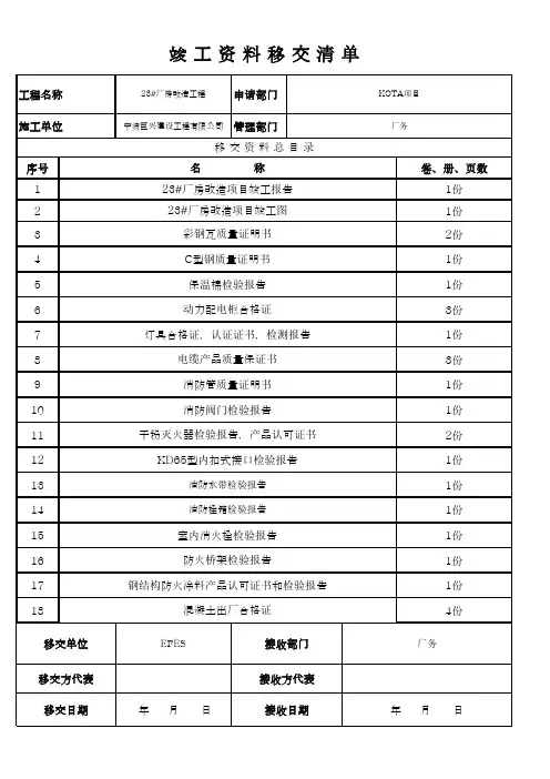 竣工资料移交清单
