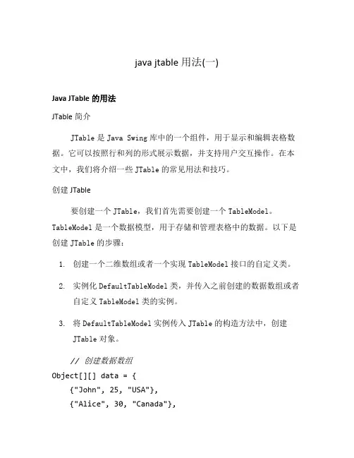 java jtable用法(一)