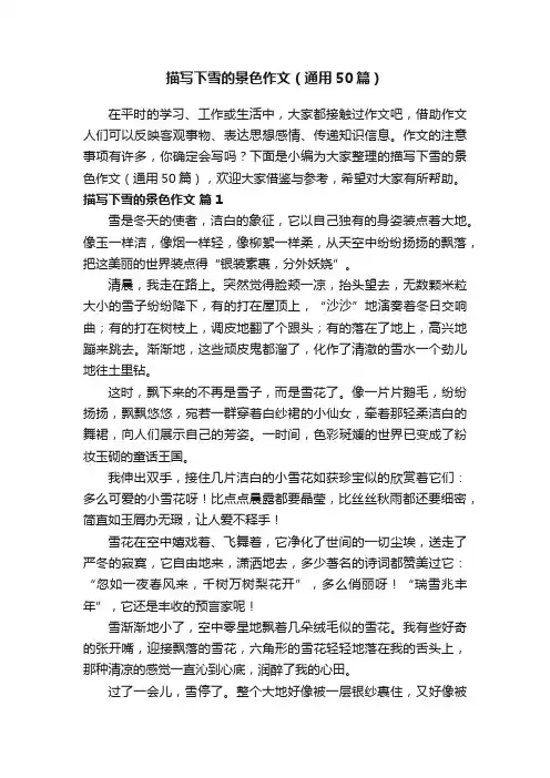 描写下雪的景色作文（通用50篇）