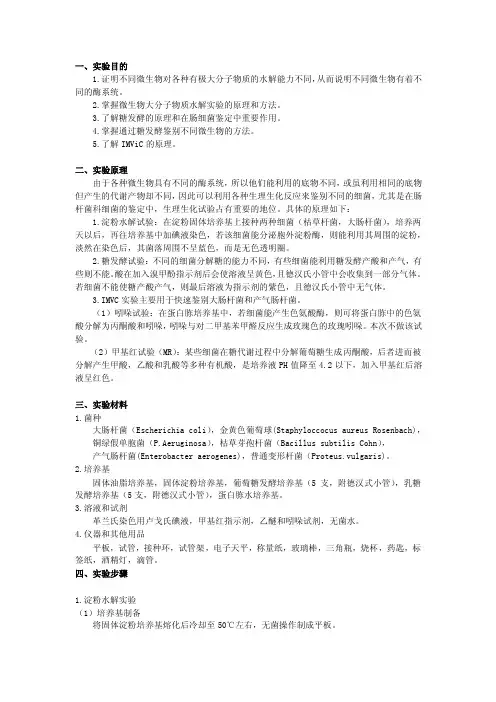 微生物鉴定中常用的生理生化试验