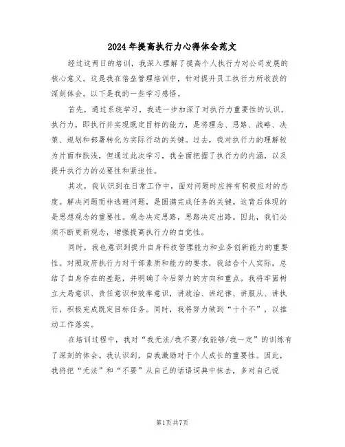 2024年提高执行力心得体会范文（五篇）
