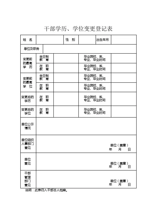 干部学历、学位变更登记表