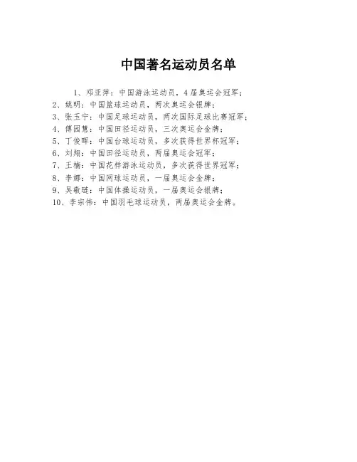 中国著名运动员名单