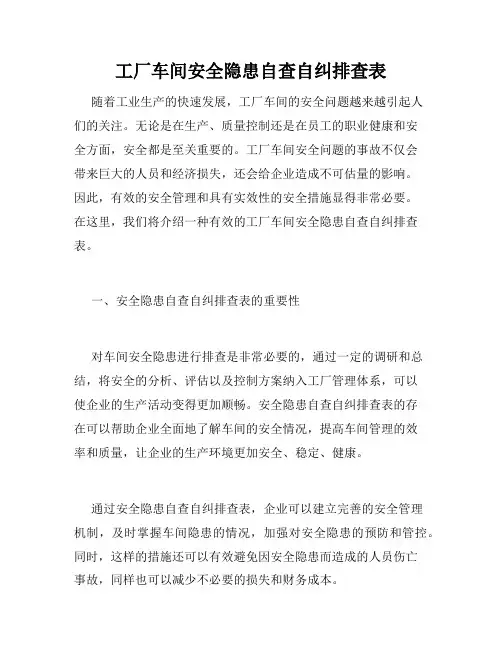工厂车间安全隐患自查自纠排查表