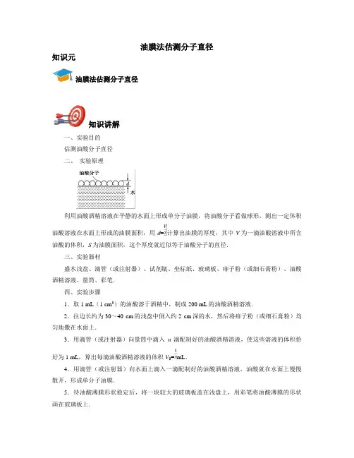 高考物理实验-油膜法估测分子直径