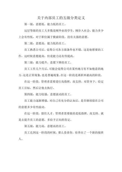 关于内部员工的五级分类定义