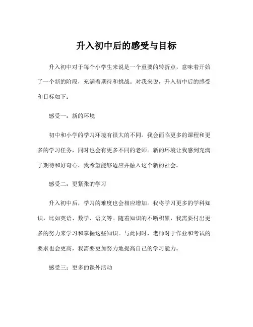 升入初中后的感受与目标