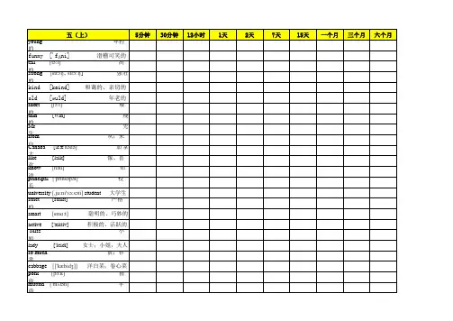 5年级人教版英语单词艾宾浩斯表格记忆