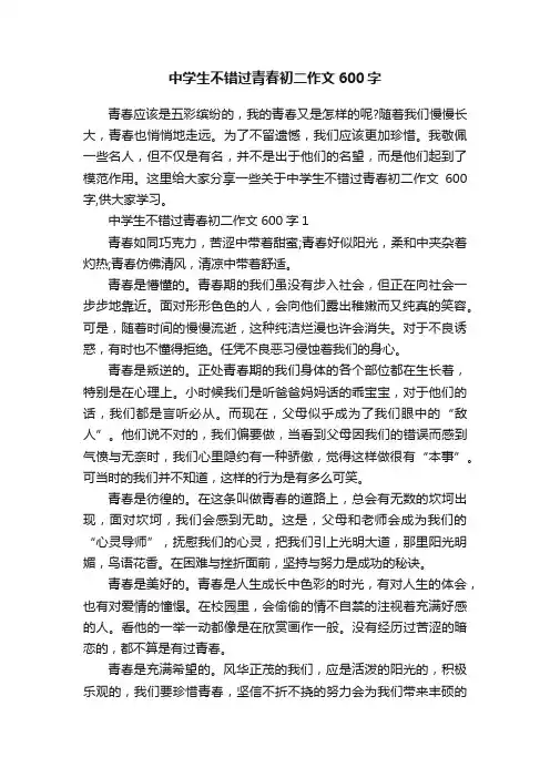 中学生不错过青春初二作文600字