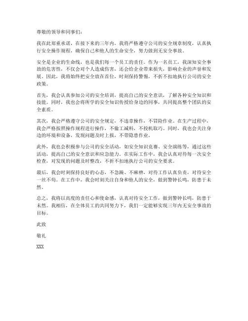 三年内无安全事故承诺书