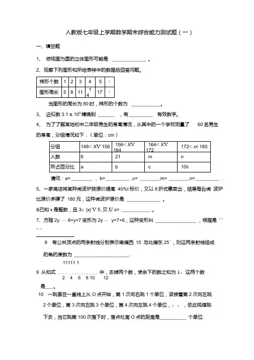 人教版七年级上数学期末综合能力测试题(含答案).doc