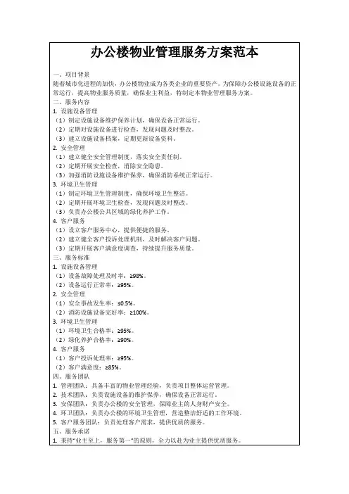 办公楼物业管理服务方案范本