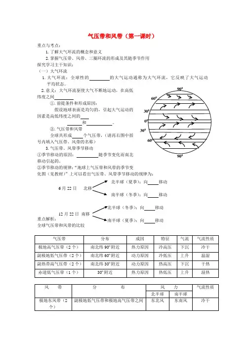 高中地理 2.2 气压带和风带(第1课时)学案 新人教版必