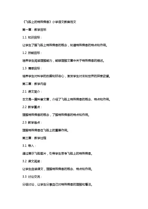 《飞船上的特殊乘客》小学语文教案范文