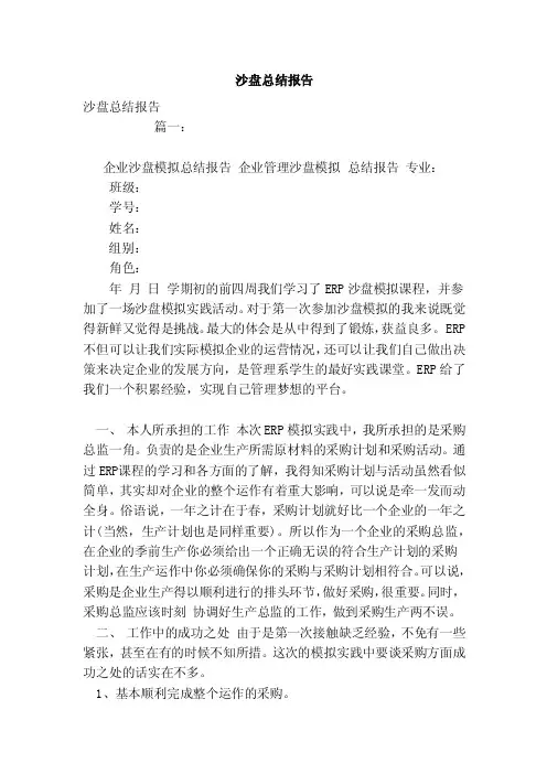 沙盘总结报告（范文）
