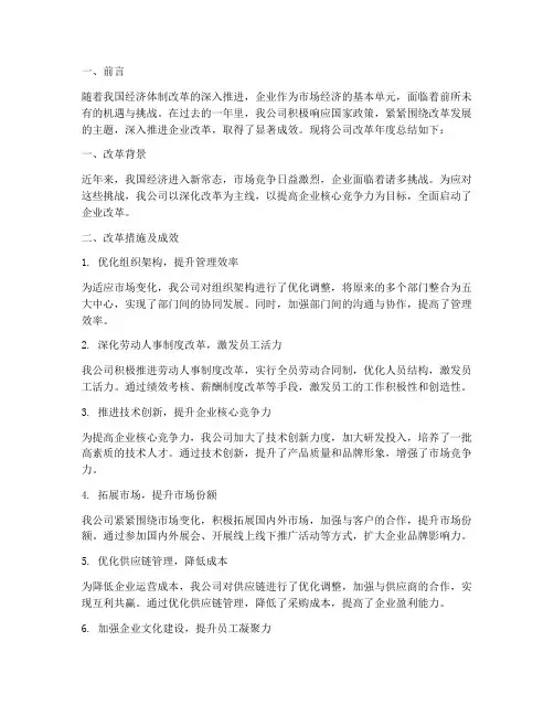 企业改革年度总结范文