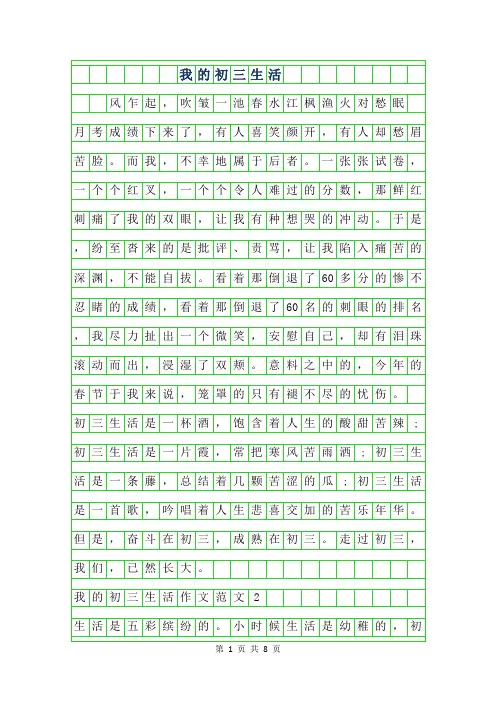 2019年我的初三生活作文范文