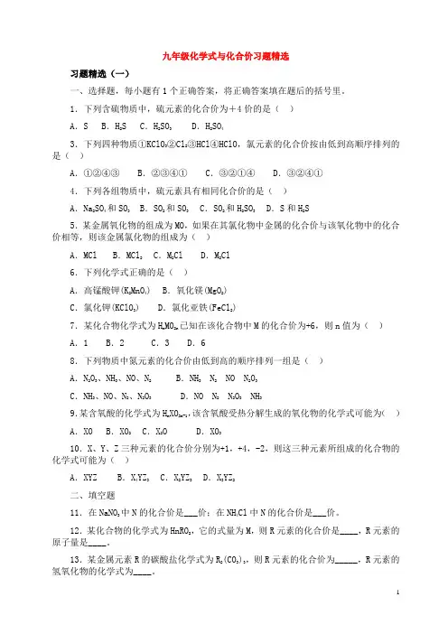 化学式与化合价试题