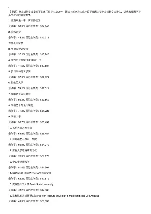 美国大学珠宝设计专业排名20