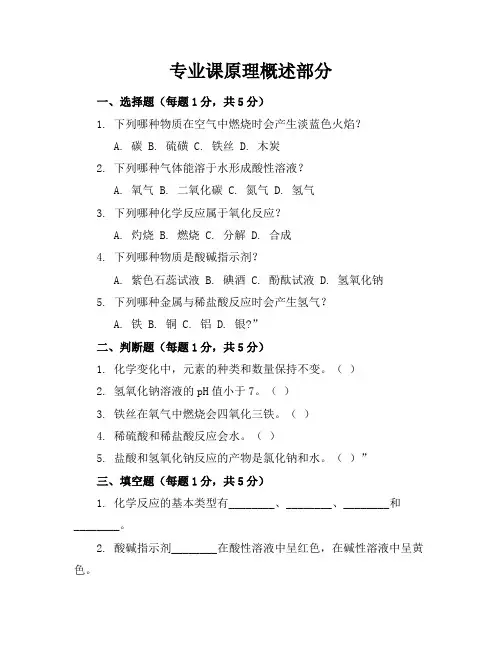 九年级化学下册期中考试试卷及答案