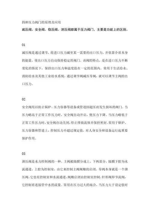 四种压力阀门的原理及应用