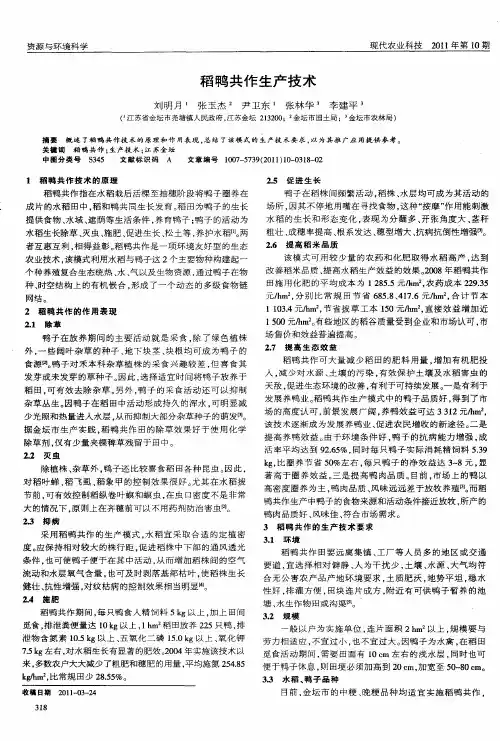 稻鸭共作生产技术