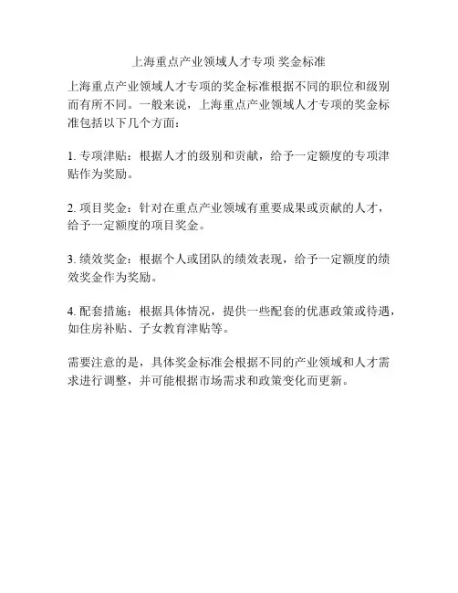 上海重点产业领域人才专项 奖金标准