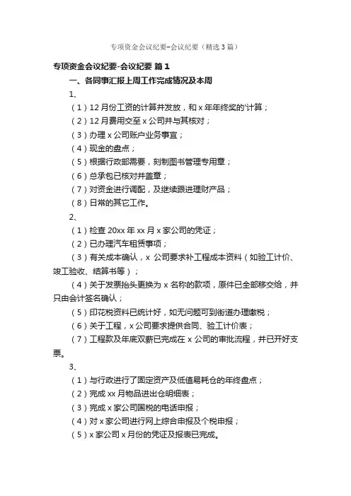 专项资金会议纪要-会议纪要（精选3篇）