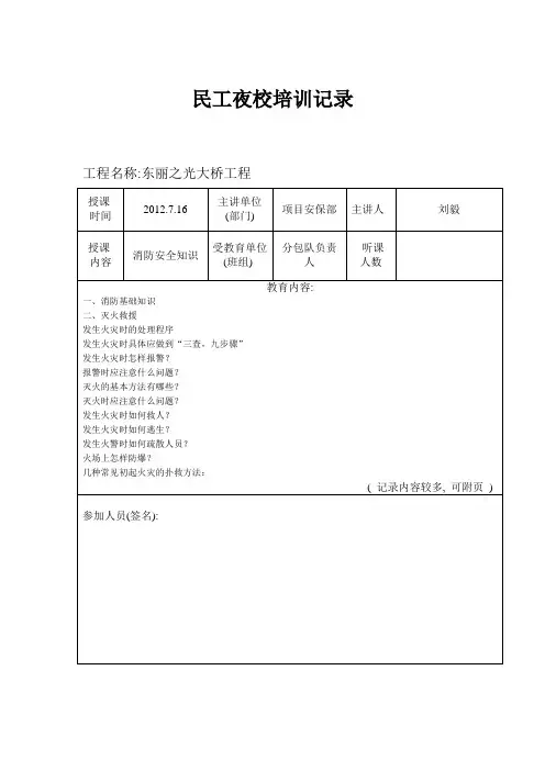 民工夜校培训记录