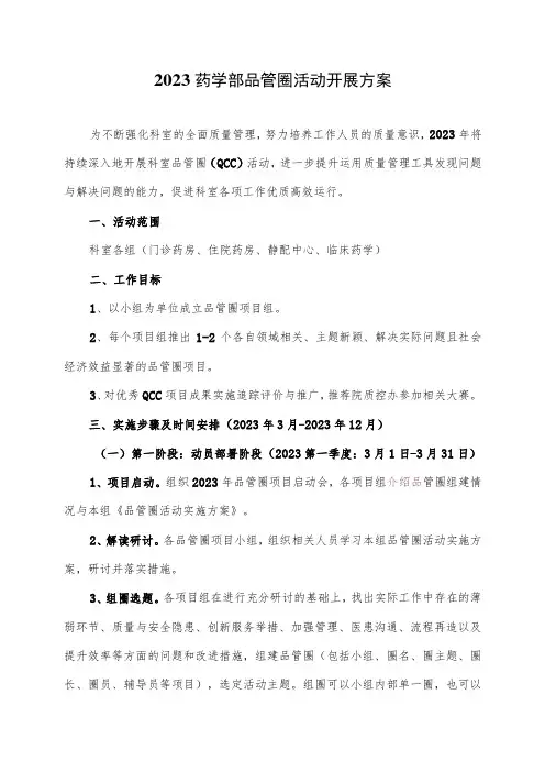 2023药学部品管圈活动开展方案