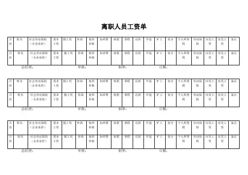 离职工资结算表-离职表模板(通用)