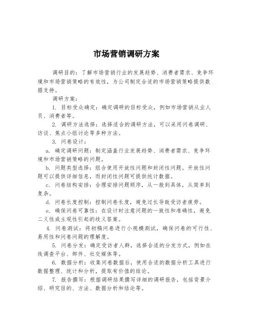 市场营销调研方案